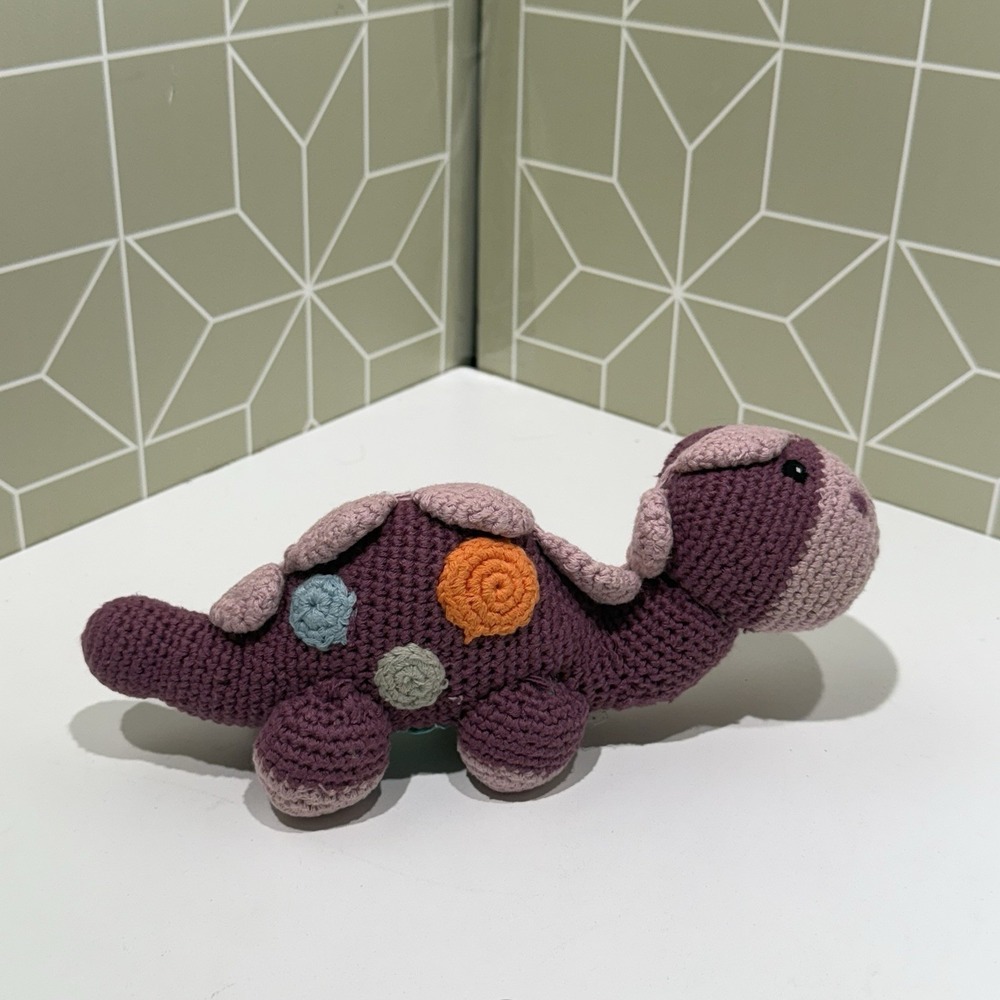 Pebble Fair Trade Crochet Dinosaur Rattle Stegosaurus Pink Baby‎ Girl Toy Plush